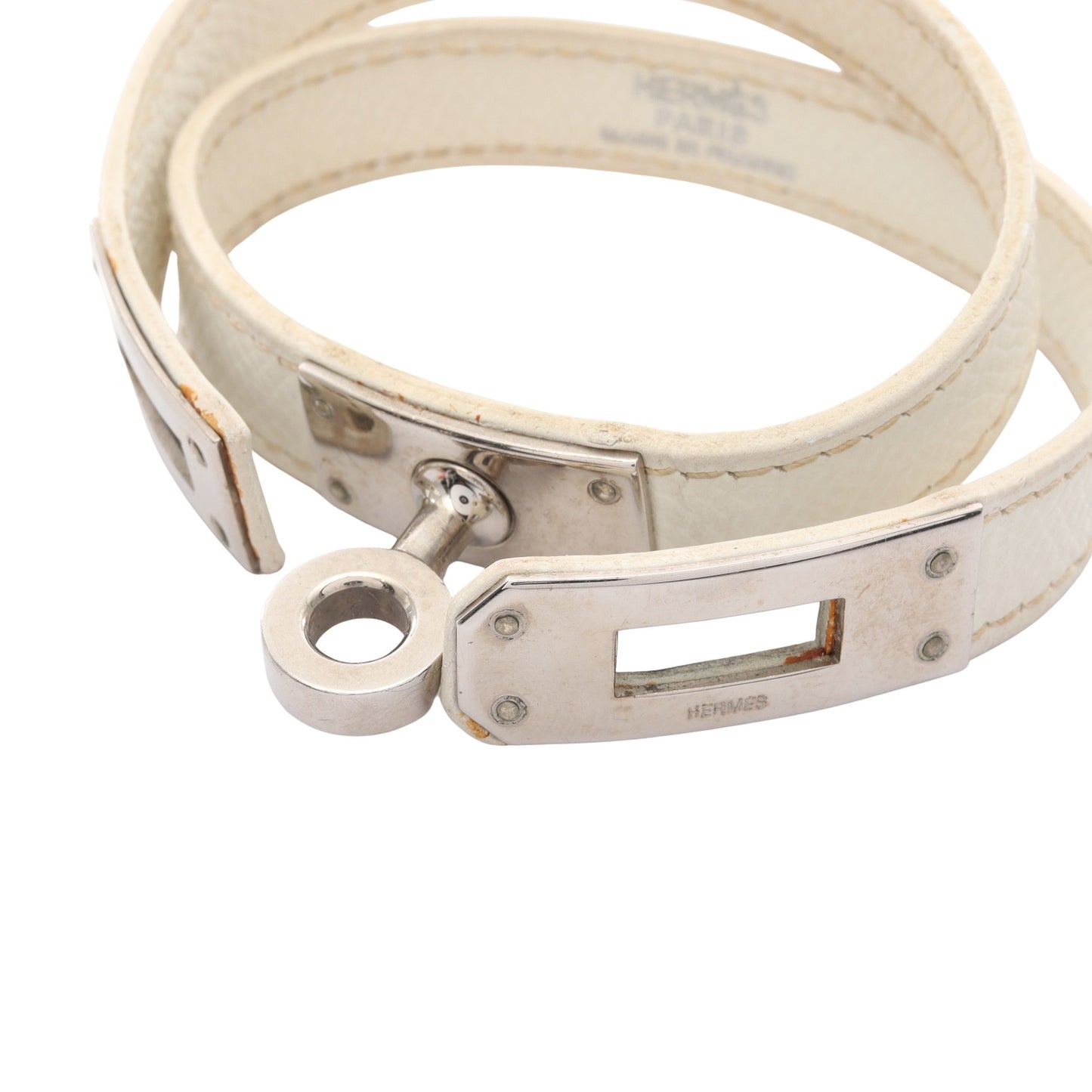 ケリー ドゥブルトゥール ブレスレット レザー ホワイト □I刻印 エルメス アクセサリー HERMES