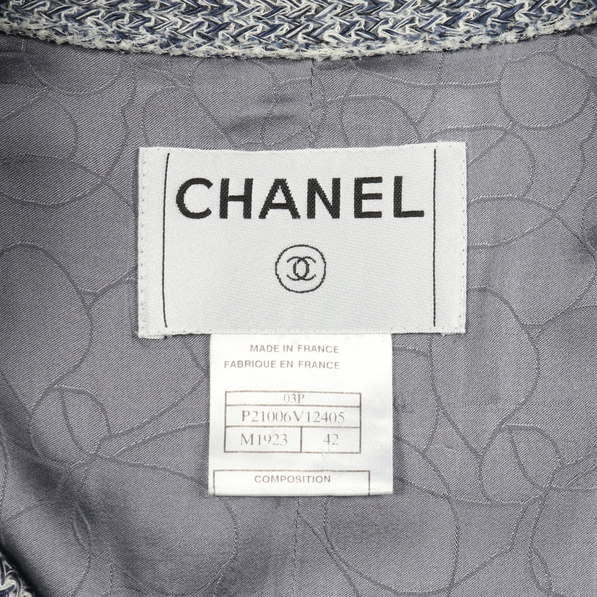 ツイードジャケット テーラードジャケット リネン コットン ネイビー ホワイト 03P シャネル アウター CHANEL