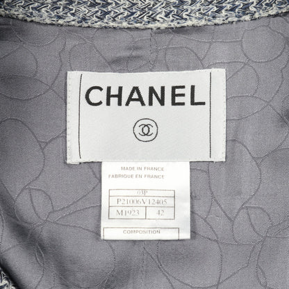 ツイードジャケット テーラードジャケット リネン コットン ネイビー ホワイト 03P シャネル アウター CHANEL