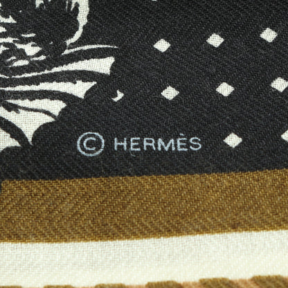カレジェアン カレ140 HARNAIS DE COUR Bandana スカーフ ショール カシミヤ シルク ブラック カーキブラウン エルメス 財布・小物 HERMES