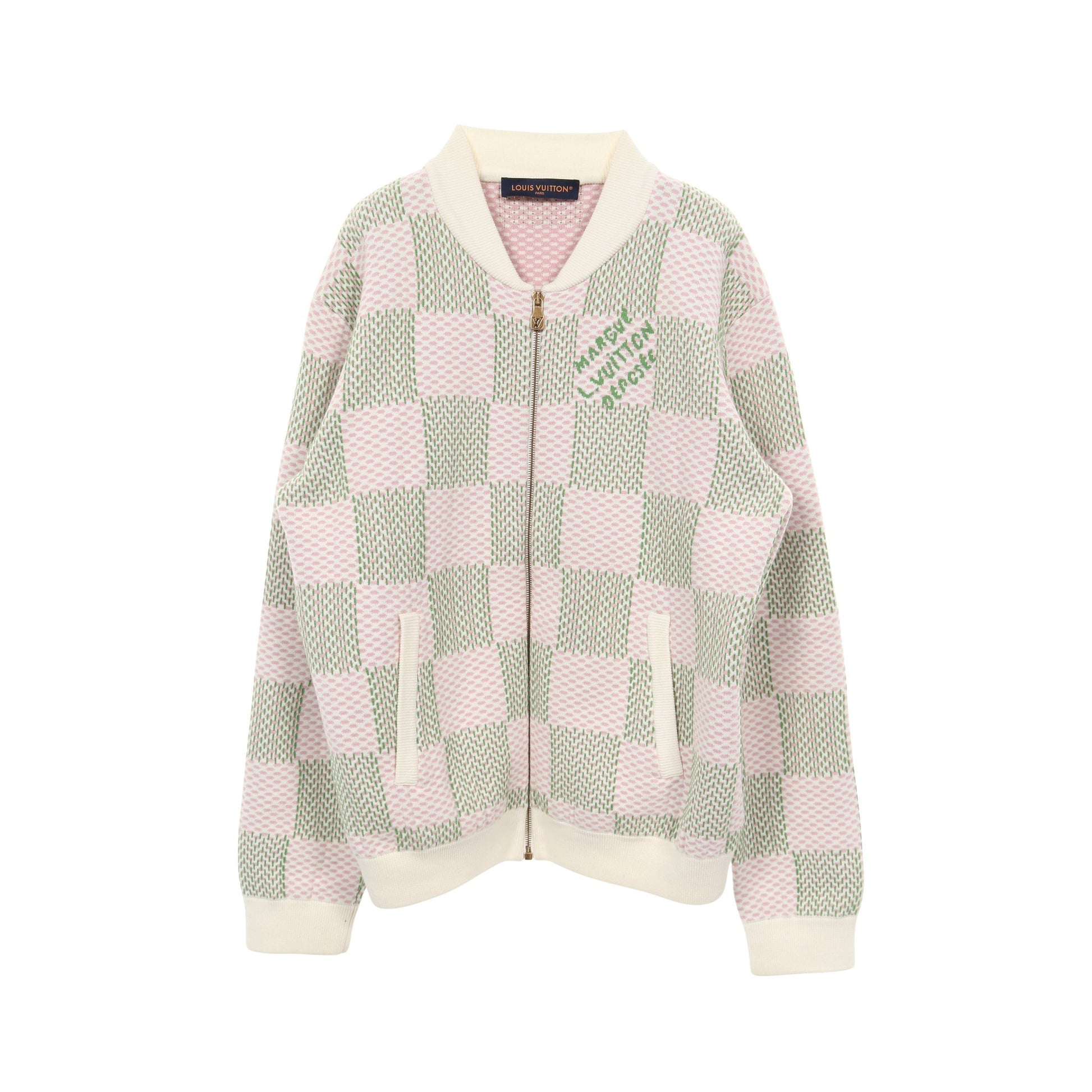 ダミエジャカード ジップスルー ブルゾン コットン オフホワイト ピンク グリーン ルイヴィトン アウター LOUIS VUITTON