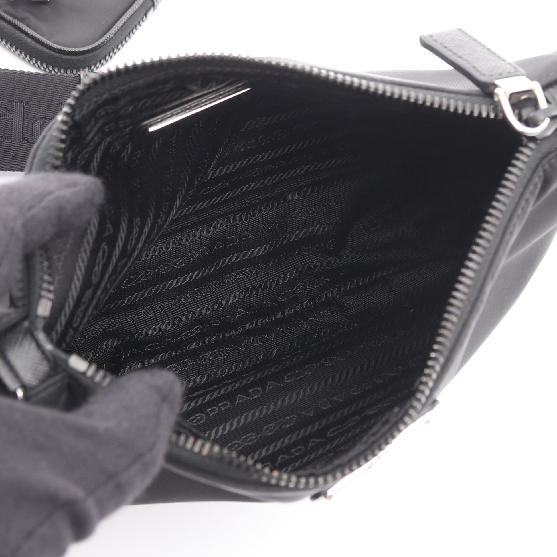 TESSUTO+SAFFIANO Re-nylon ショルダーバッグ ナイロン サフィアーノレザー ブラック プラダ バッグ PRADA