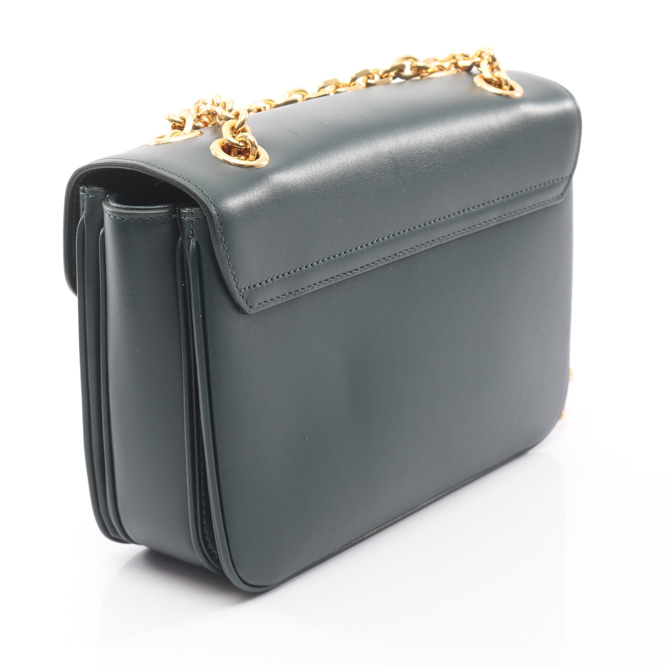 C セー ミディアム チェーンショルダーバッグ レザー ダークグリーン