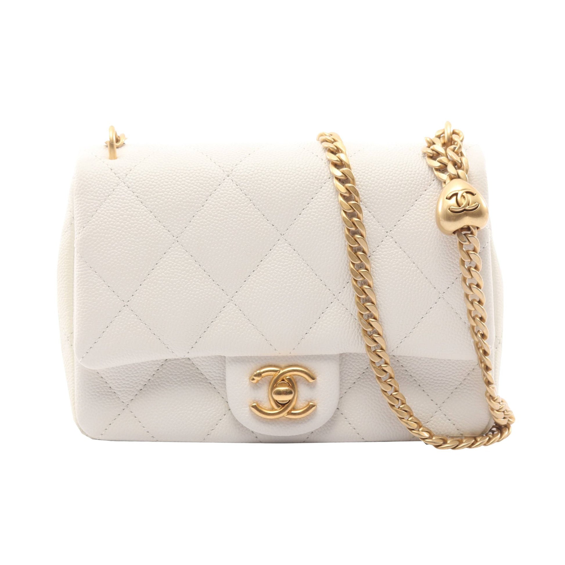 マトラッセ Wチェーンショルダーバッグ キャビアスキン オフホワイト ゴールド金具 シャネル バッグ CHANEL