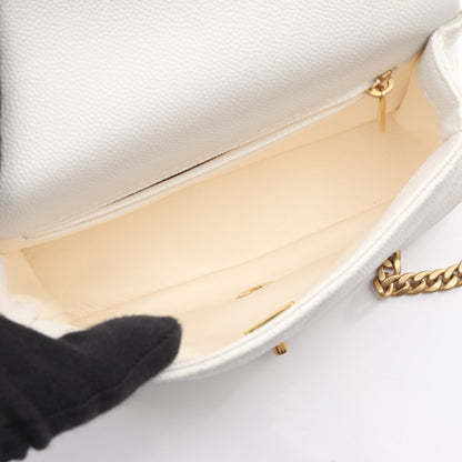 マトラッセ Wチェーンショルダーバッグ キャビアスキン オフホワイト ゴールド金具 シャネル バッグ CHANEL