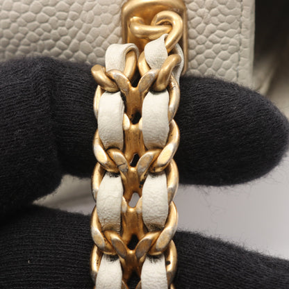 マトラッセ チェーンショルダーバッグ キャビアスキン ホワイト ゴールド金具 シャネル バッグ CHANEL