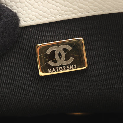 マトラッセ チェーンショルダーバッグ キャビアスキン ホワイト ゴールド金具 シャネル バッグ CHANEL