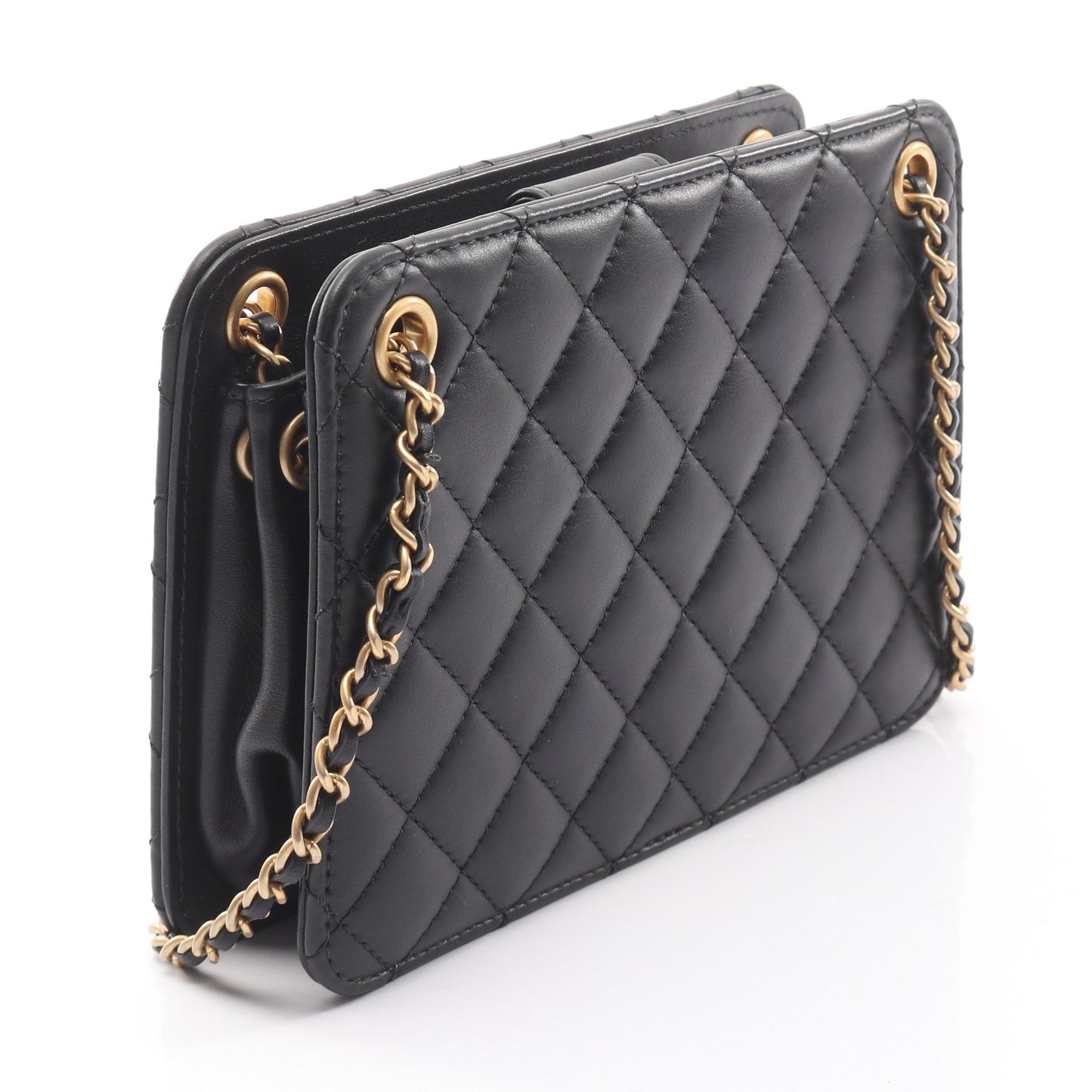 マトラッセ ココマーク チェーンショルダーバッグ ラムスキン ブラック ゴールド金具 シャネル バッグ CHANEL