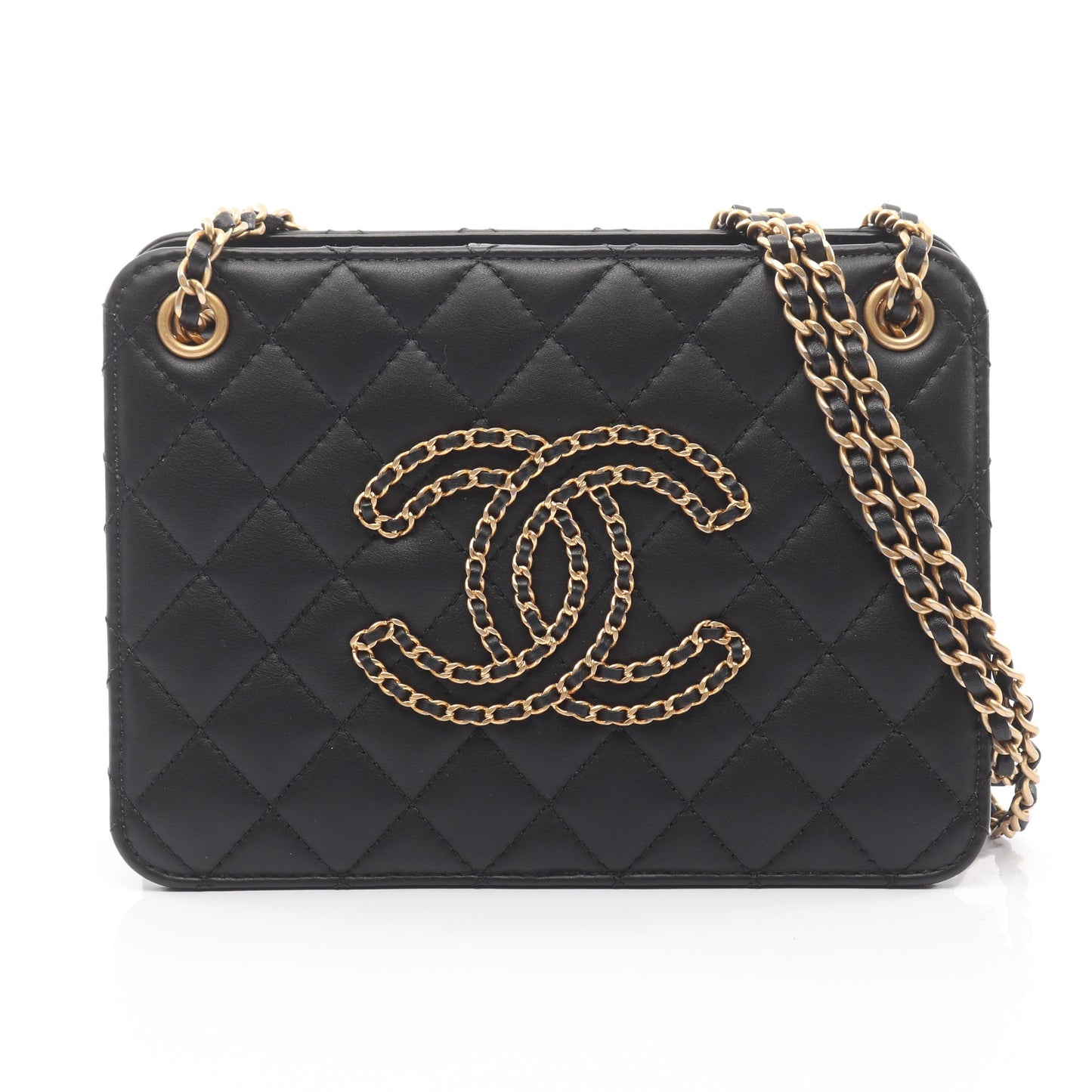 マトラッセ ココマーク チェーンショルダーバッグ ラムスキン ブラック ゴールド金具 シャネル バッグ CHANEL