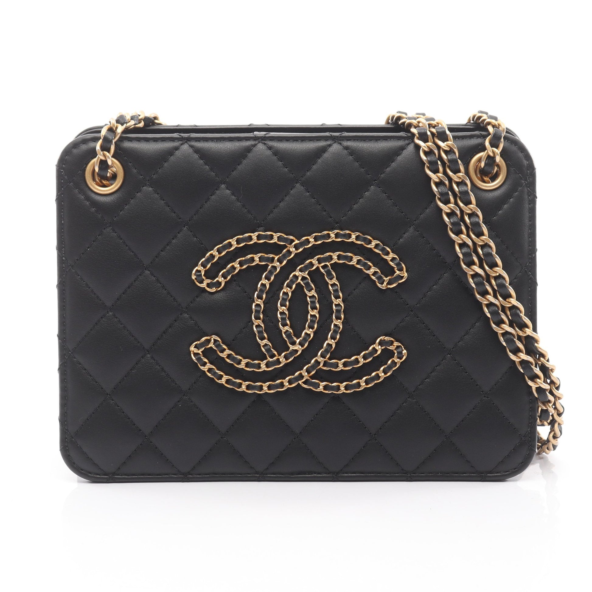 マトラッセ ココマーク チェーンショルダーバッグ ラムスキン ブラック ゴールド金具 シャネル バッグ CHANEL