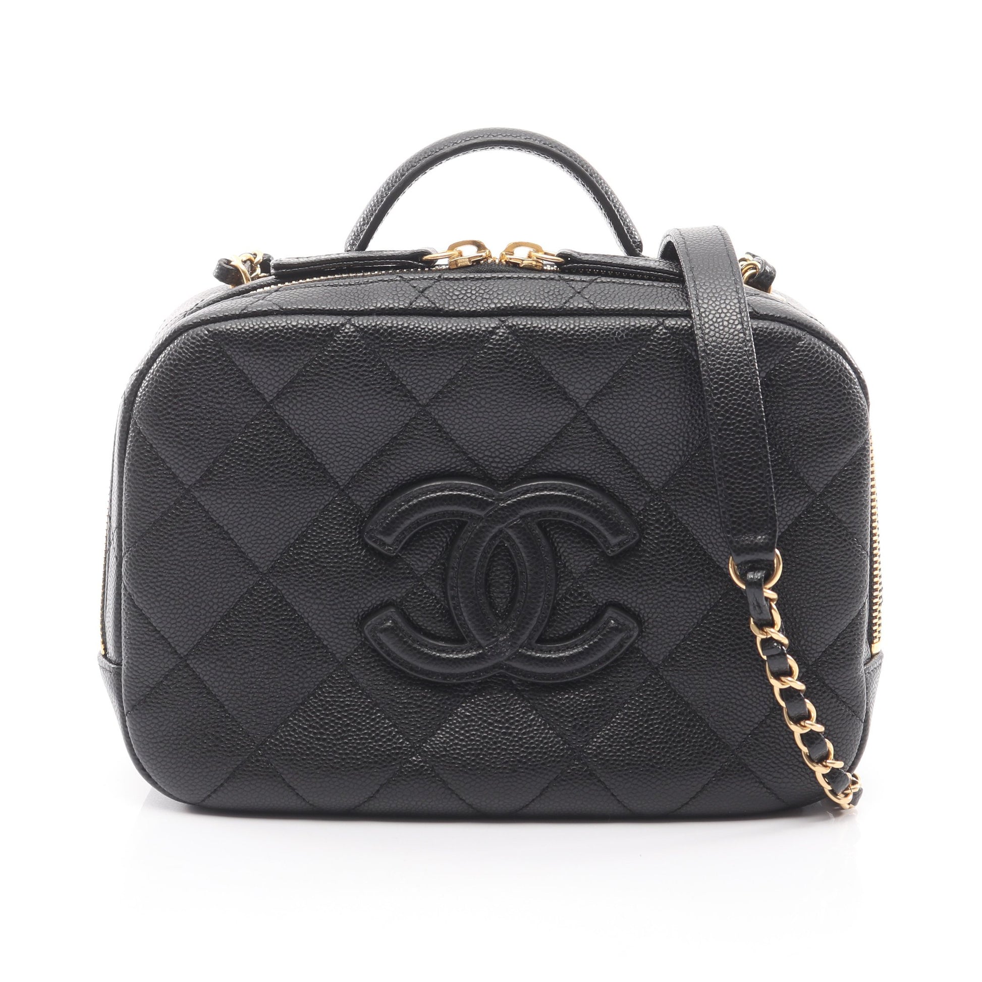 マトラッセ バニティバッグ チェーンショルダーバッグ キャビアスキン ブラック ゴールド金具 シャネル バッグ CHANEL