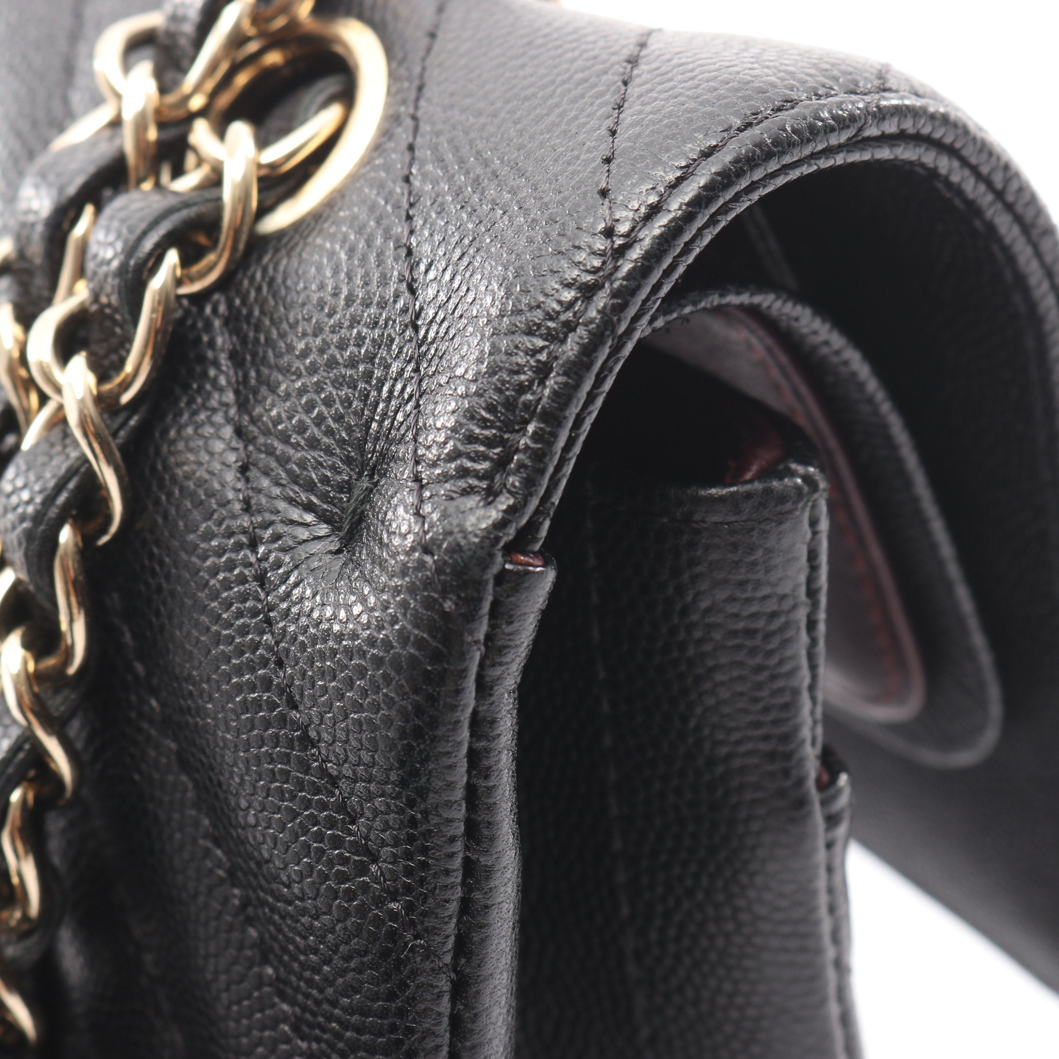 シェブロン Vステッチ Wフラップ Wチェーンショルダーバッグ キャビア