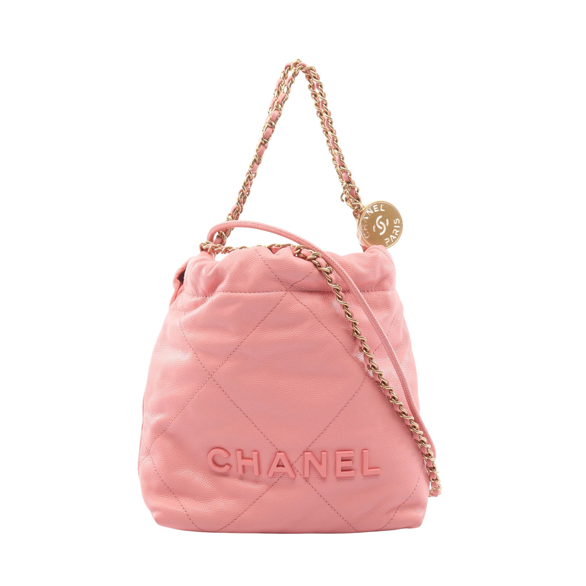 CHANEL 22 ミニ チェーンショルダーバッグ キャビアスキン ピンク ゴールド金具 2WAY シャネル バッグ CHANEL