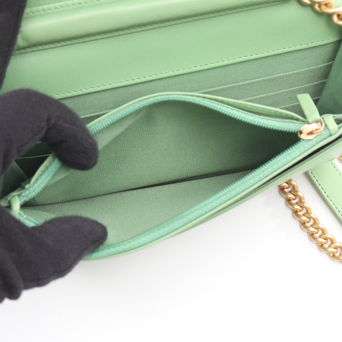 ボーイシャネル マトラッセ チェーンウォレット ラムスキン ライトグリーン ゴールド金具 シャネル バッグ CHANEL