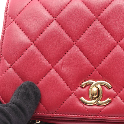 チェーンショルダーバッグ ラムスキン レッド ゴールド金具 2WAY シャネル バッグ CHANEL