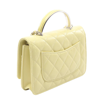 マトラッセ チェーンショルダーバッグ ラムスキン ライトイエロー シルバー金具 2WAY シャネル バッグ CHANEL