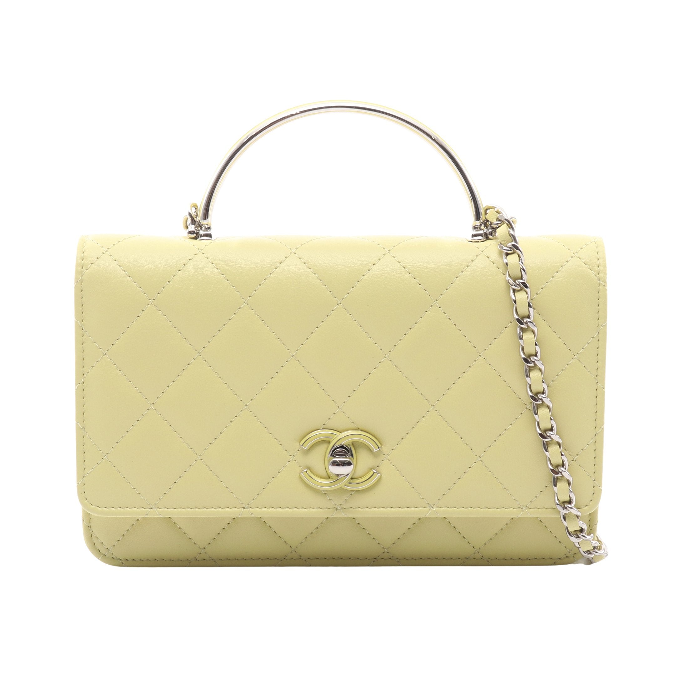 CHANEL キルティングバッグ クリームイエロー マトラッセ チェーンショルダーバッグ ラムスキン ライトイエロー