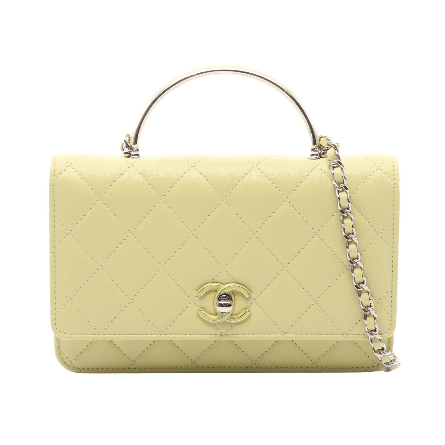 マトラッセ チェーンショルダーバッグ ラムスキン ライトイエロー シルバー金具 2WAY シャネル バッグ CHANEL