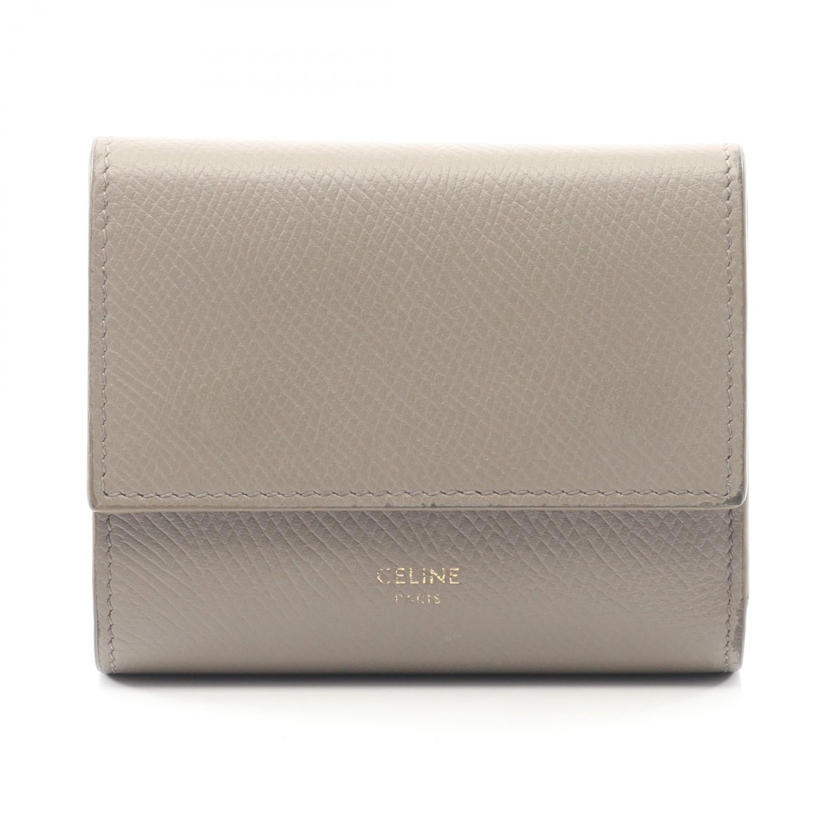 スモール トリフォールドウォレット 三つ折り財布 レザー グレーベージュ セリーヌ 財布・小物 CELINE