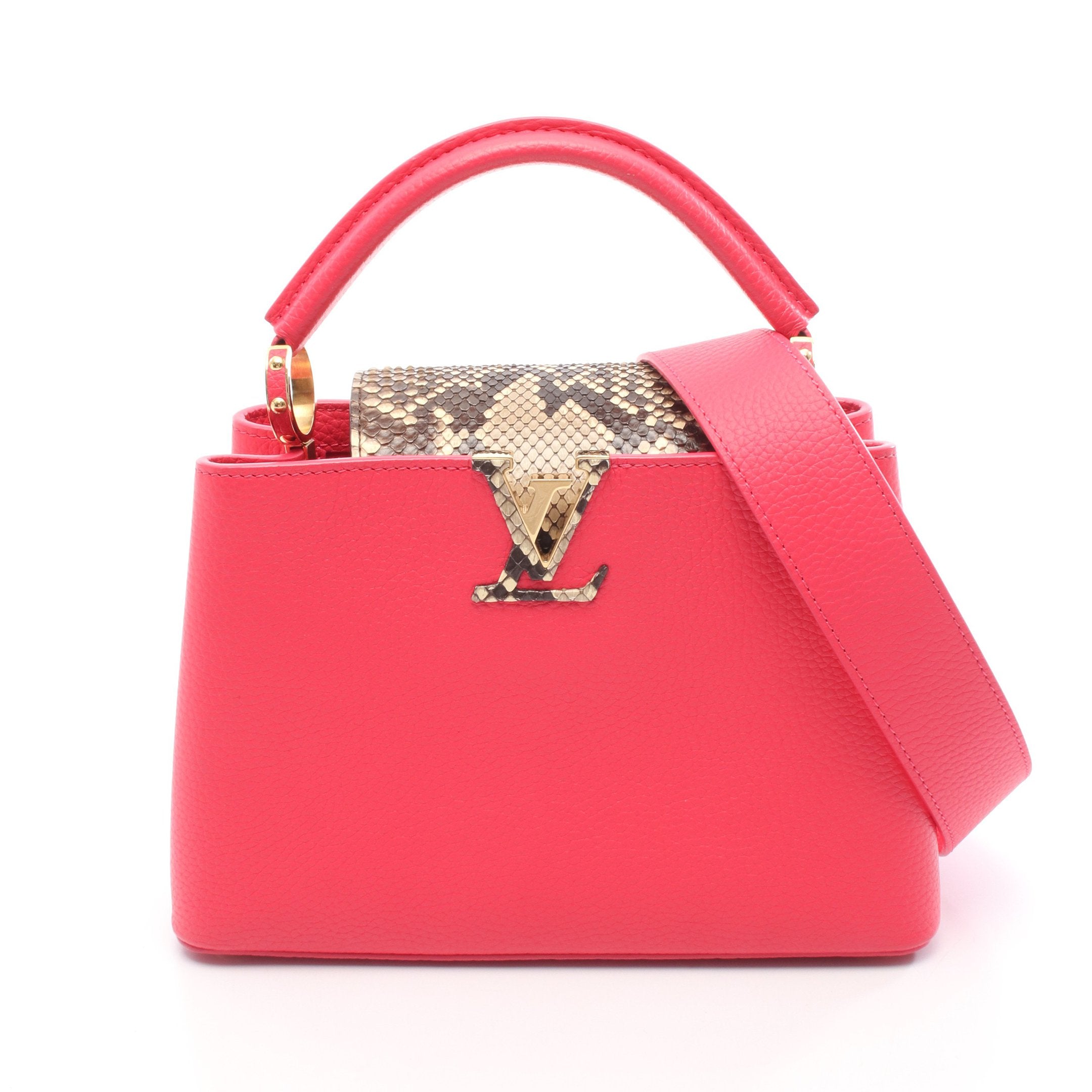 ルイ・ヴィトン LOUISVUITTON ハンドバッグ カプシーヌ BB 2WAY ショルダーバッグ パイソン N80013 ピンク【中古】(65567) カプシーヌBB ハンドバッグ レザー パイソン ピンク グレーブラウン