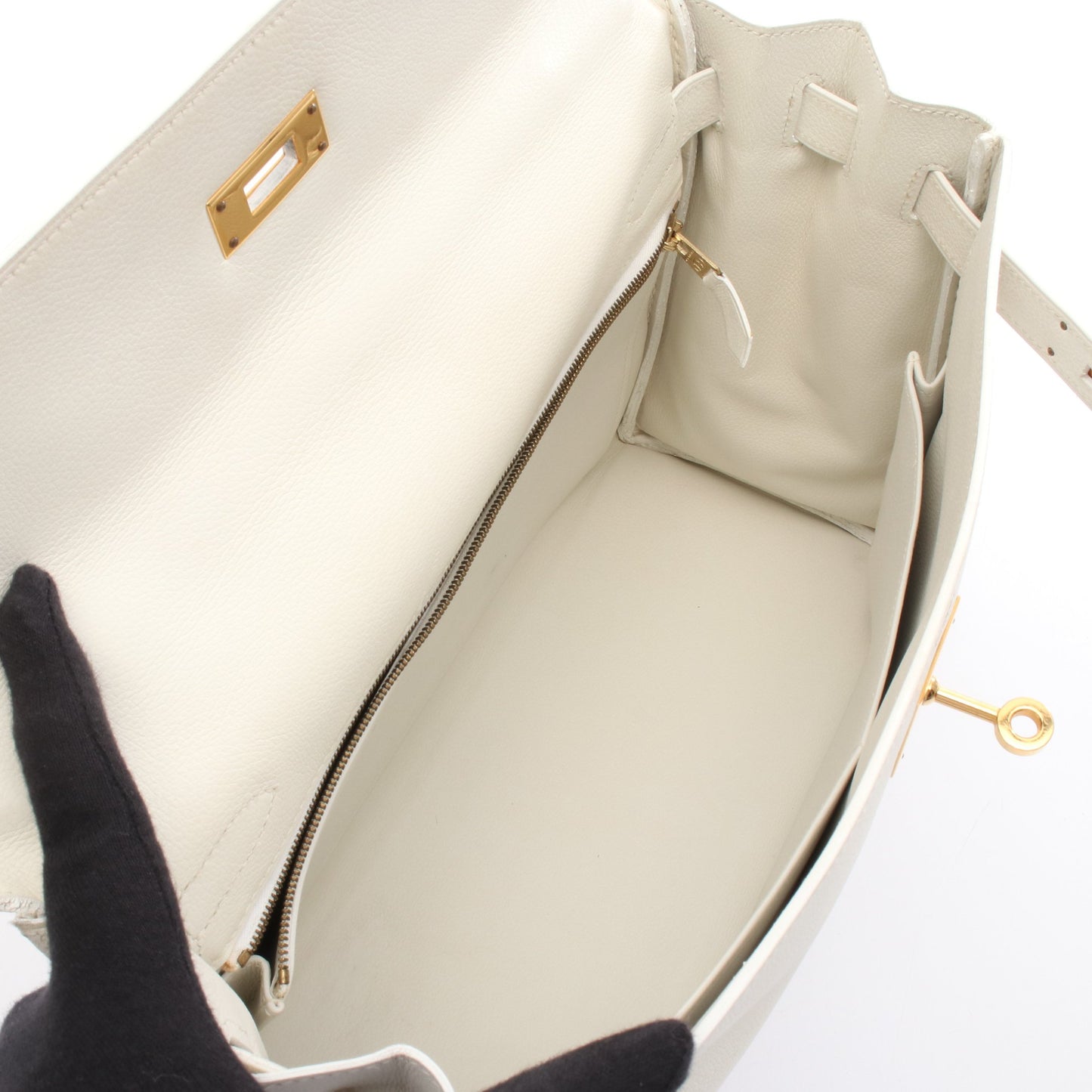 ケリー32 ハンドバッグ エバーカラー ホワイト ゴールド金具 内縫い 2WAY ○Z刻印 エルメス バッグ HERMES