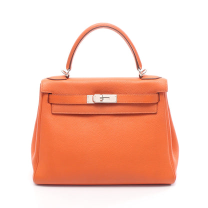 ケリー28 ハンドバッグ トゴ オレンジ シルバー金具 内縫い 2WAY □J刻印 エルメス バッグ HERMES