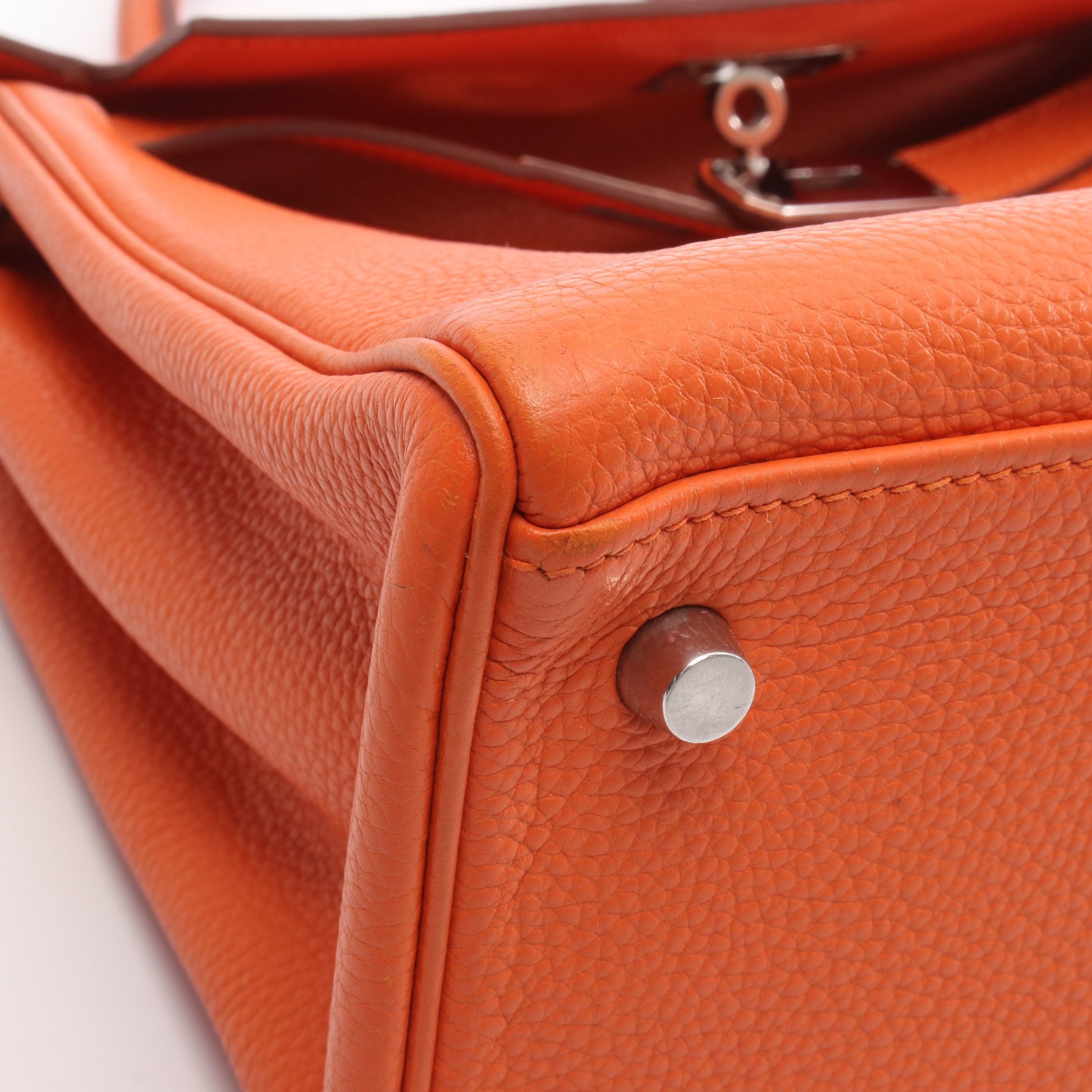 ケリー28 ハンドバッグ トゴ オレンジ シルバー金具 内縫い 2WAY □J刻印 エルメス バッグ HERMES