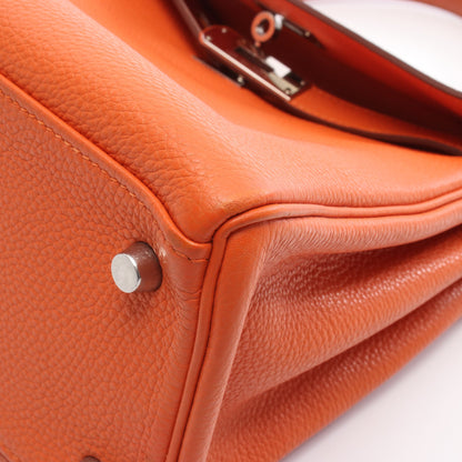 ケリー28 ハンドバッグ トゴ オレンジ シルバー金具 内縫い 2WAY □J刻印 エルメス バッグ HERMES