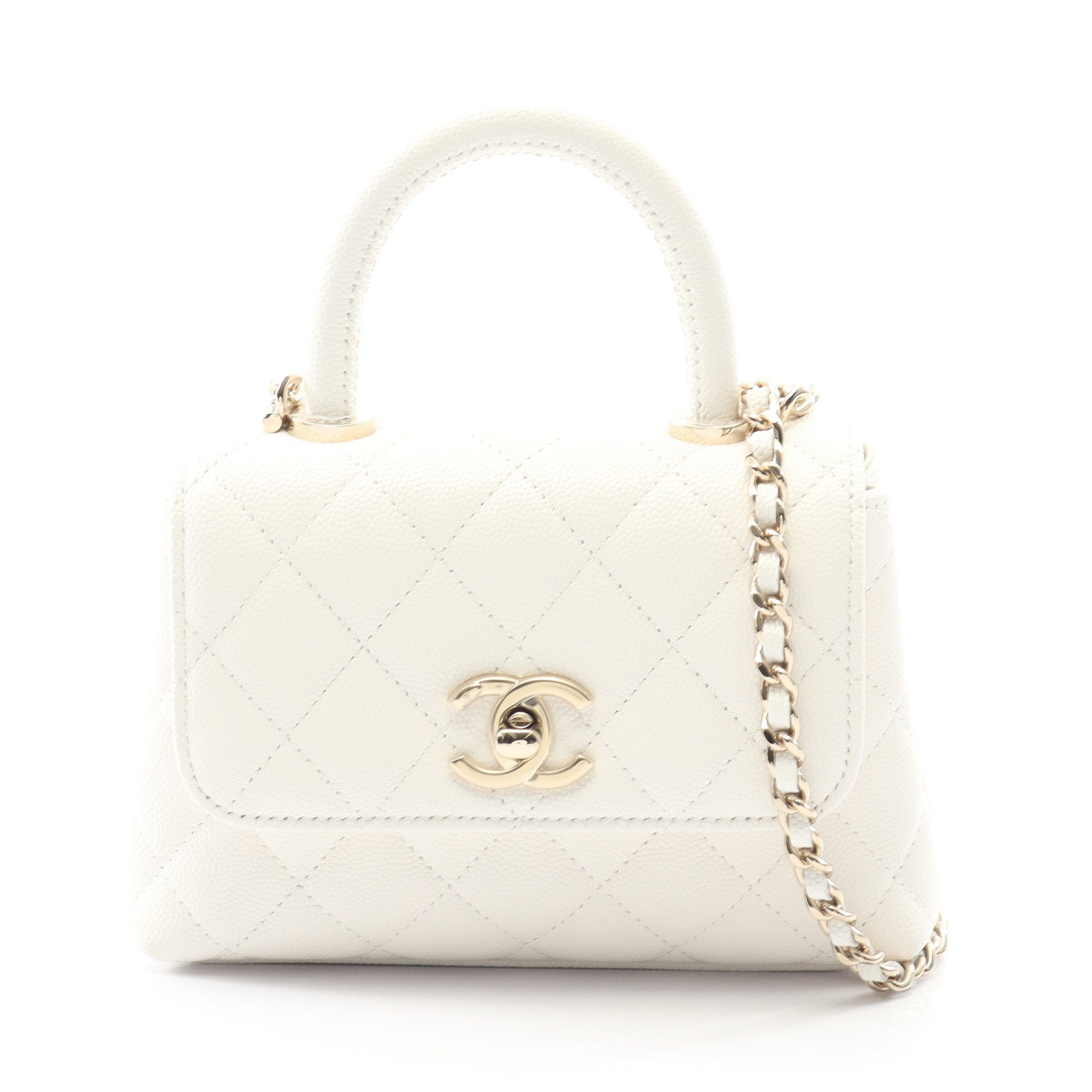 CHANEL ホワイト ミニバッグ シャネル ボールチェーン付き ミニフラップバッグ 17cm ホワイト