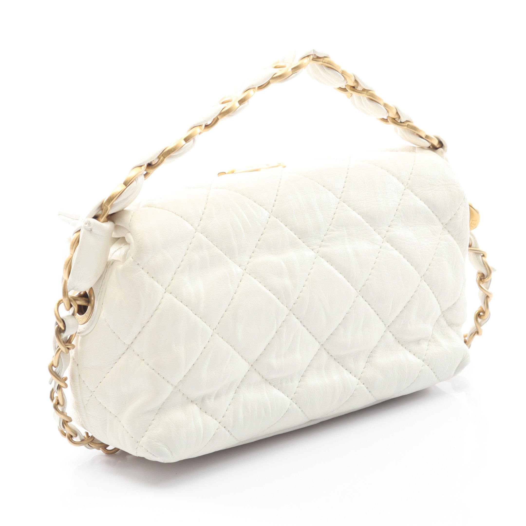 マトラッセ チェーンショルダーバッグ ラムスキン ホワイト ゴールド