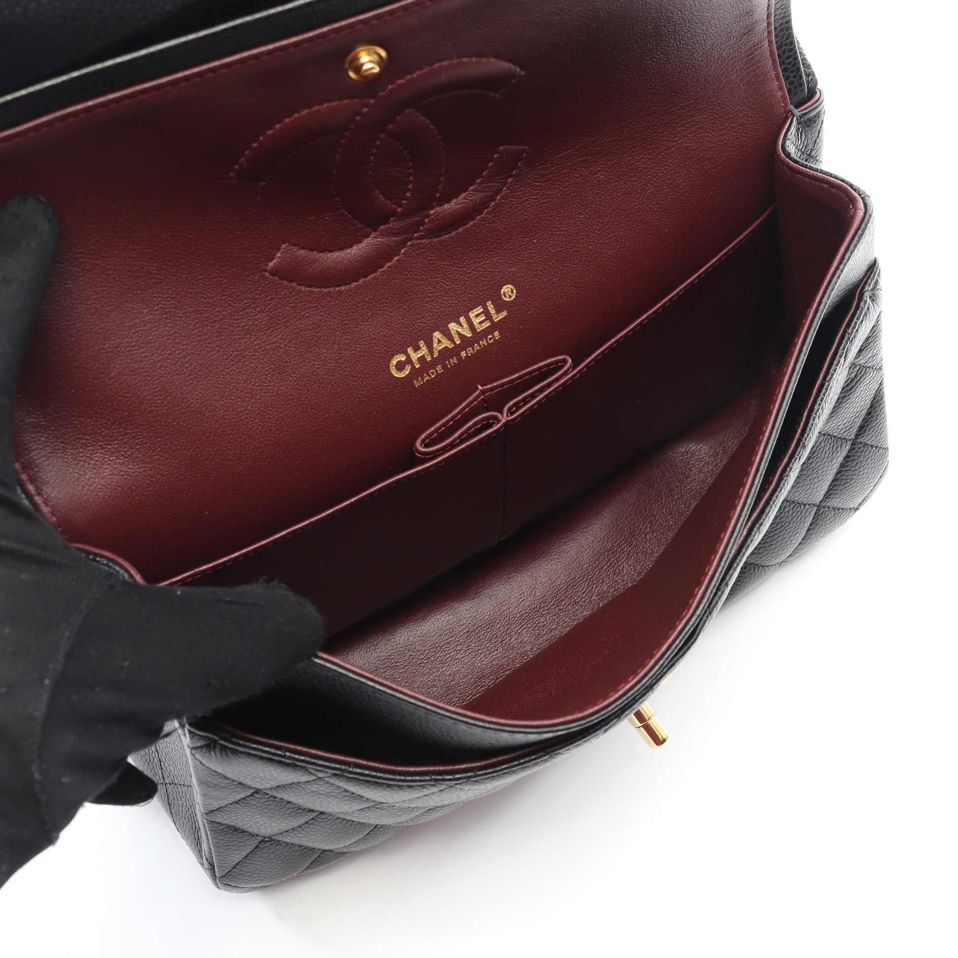 マトラッセ Wフラップ Wチェーンショルダーバッグ キャビアスキン ブラック ゴールド金具 シャネル バッグ CHANEL