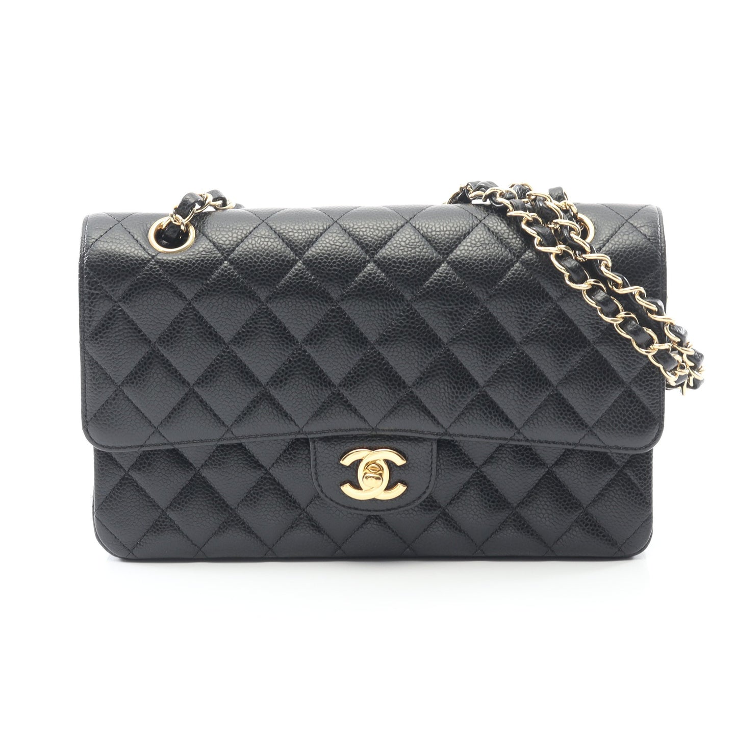 マトラッセ Wフラップ Wチェーンショルダーバッグ キャビアスキン ブラック ゴールド金具 シャネル バッグ CHANEL