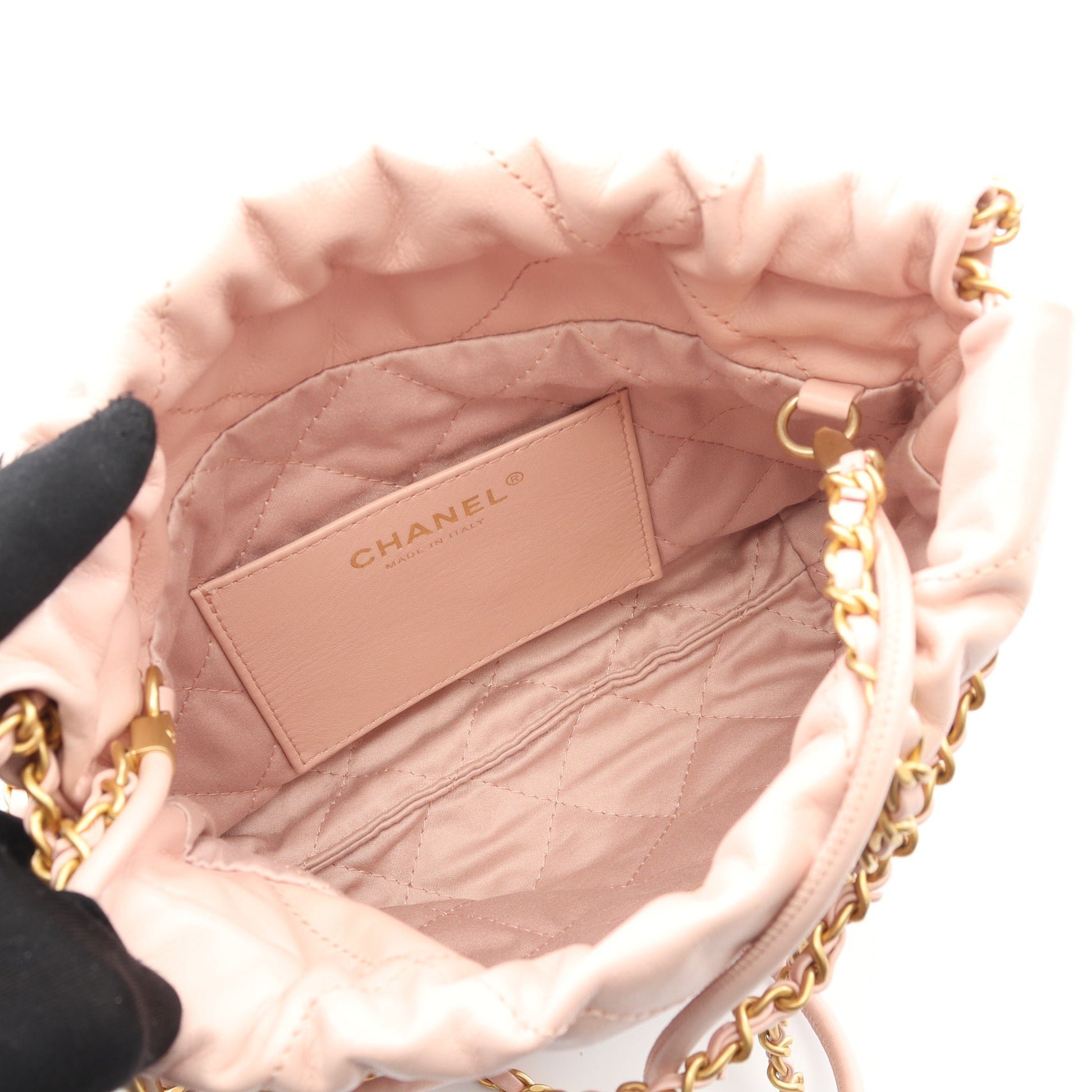 CHANEL 22 ミニ チェーンショルダーバッグ レザー ライトピンク ゴールド金具 2WAY シャネル バッグ CHANEL