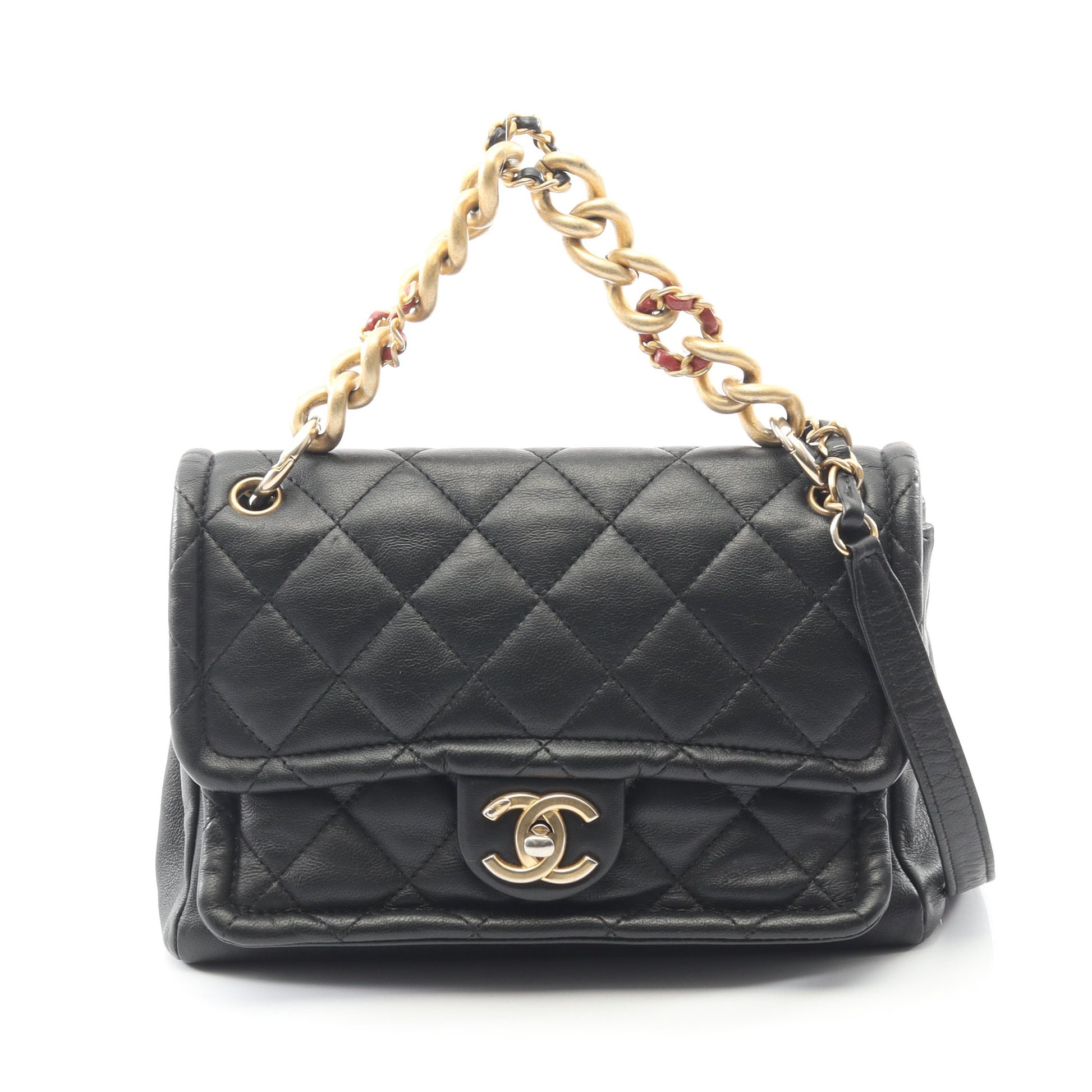 マトラッセ チェーンショルダーバッグ ラムスキン ブラック ゴールド金具 2WAY シャネル バッグ CHANEL