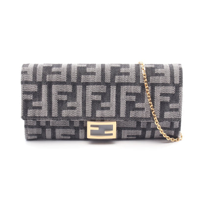 バゲットウォレットオンチェーン FFジャカード チェーンウォレット デニム レザー ダークネイビー フェンディ バッグ FENDI
