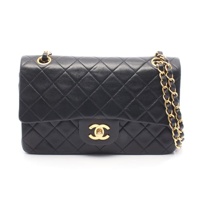 マトラッセ Wフラップ Wチェーンショルダーバッグ ラムスキン ブラック ゴールド金具 シャネル バッグ CHANEL