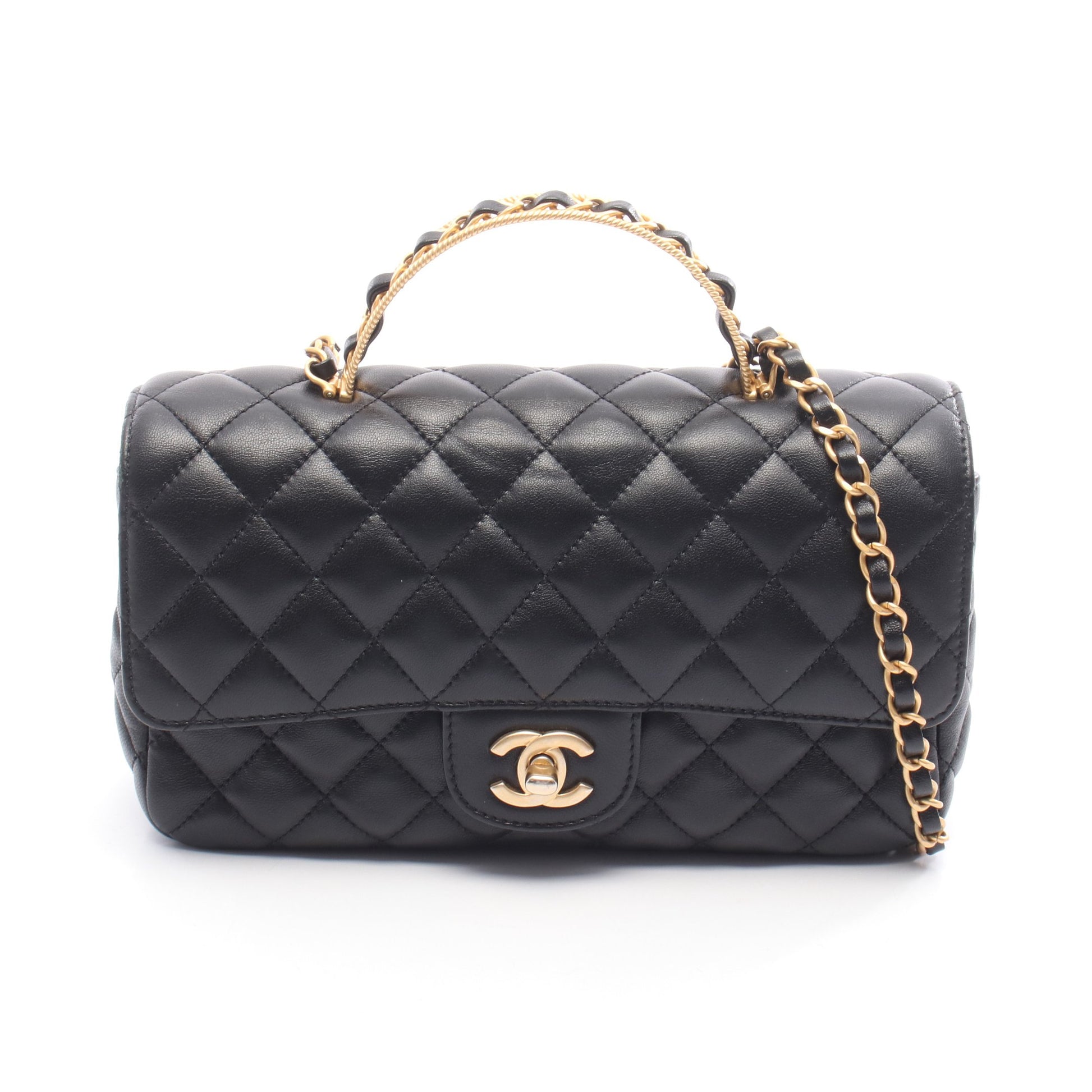 マトラッセ チェーンショルダーバッグ ラムスキン ブラック ゴールド金具 2WAY シャネル バッグ CHANEL