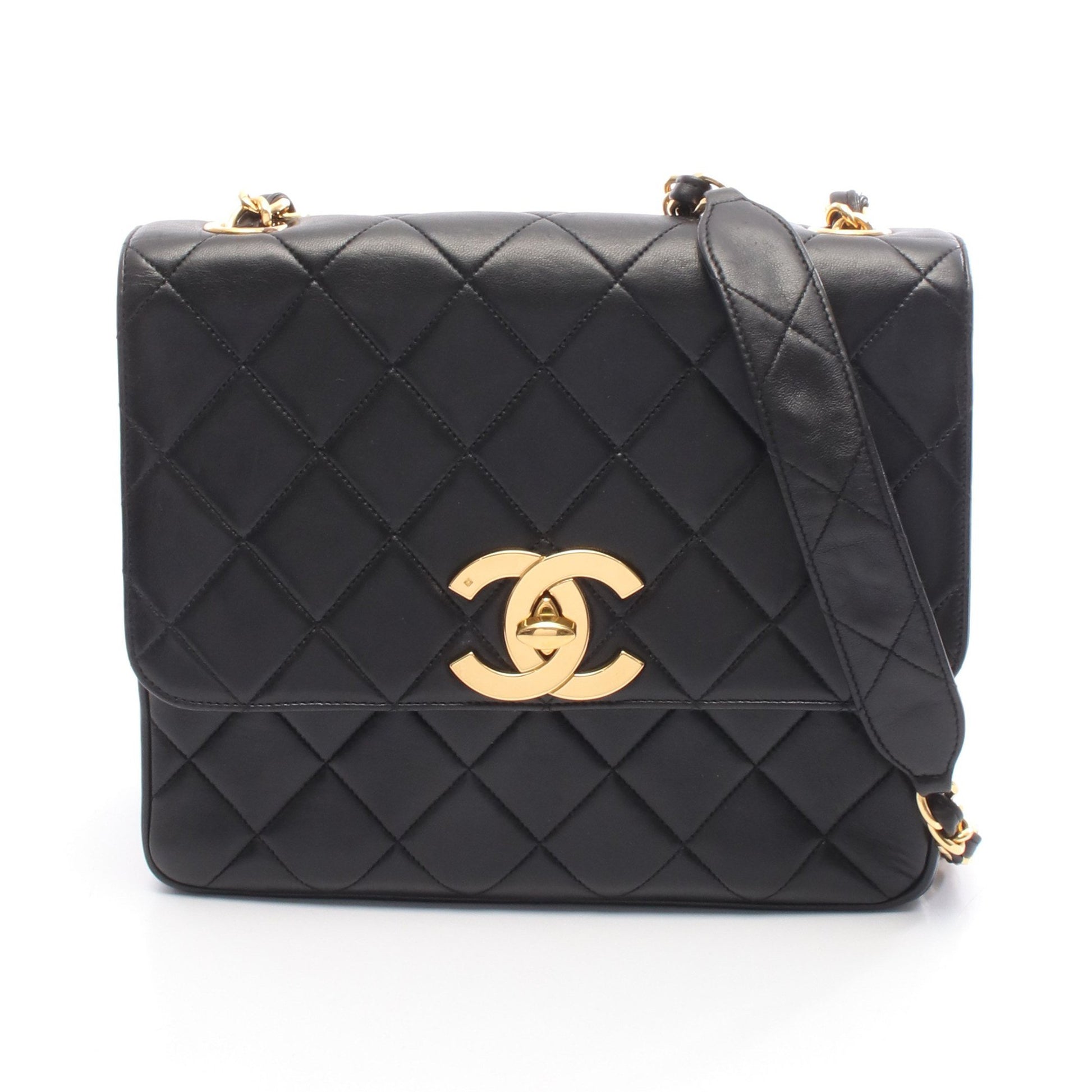 マトラッセ チェーンショルダーバッグ ラムスキン ブラック ゴールド金具 シャネル バッグ CHANEL