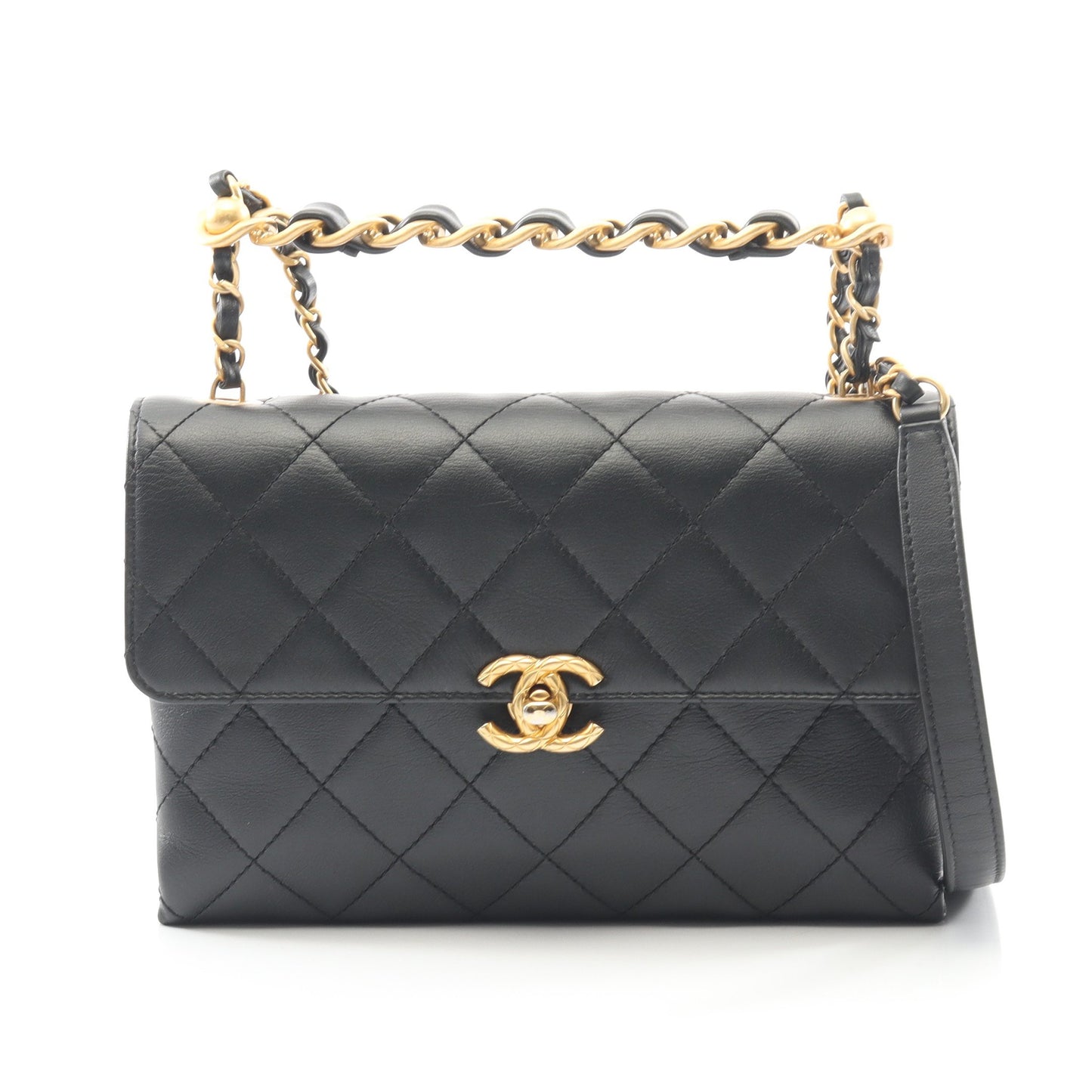 マトラッセ スモール フラップ チェーンショルダーバッグ ラムスキン ブラック ゴールド金具 シャネル バッグ CHANEL