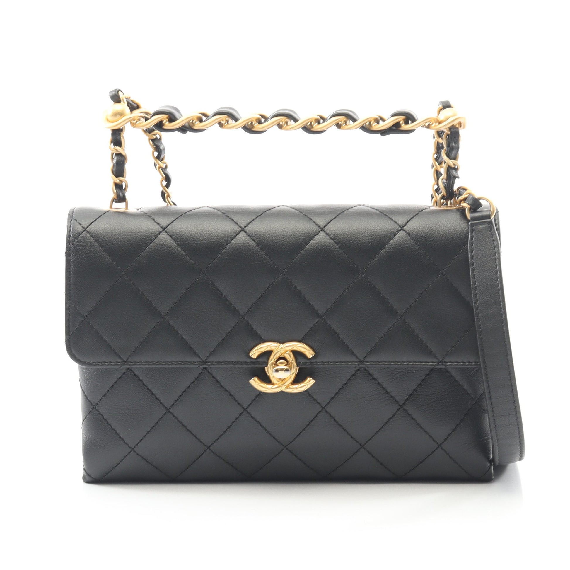 マトラッセ スモール フラップ チェーンショルダーバッグ ラムスキン ブラック ゴールド金具 シャネル バッグ CHANEL
