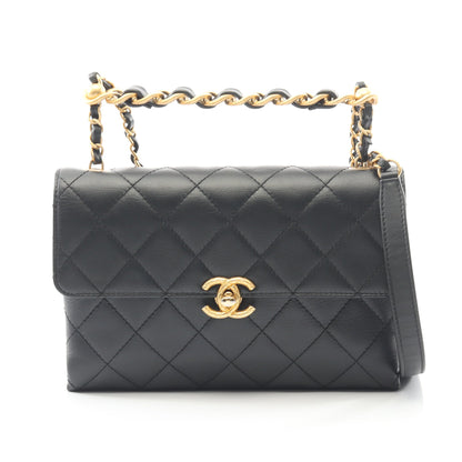 マトラッセ スモール フラップ チェーンショルダーバッグ ラムスキン ブラック ゴールド金具 シャネル バッグ CHANEL