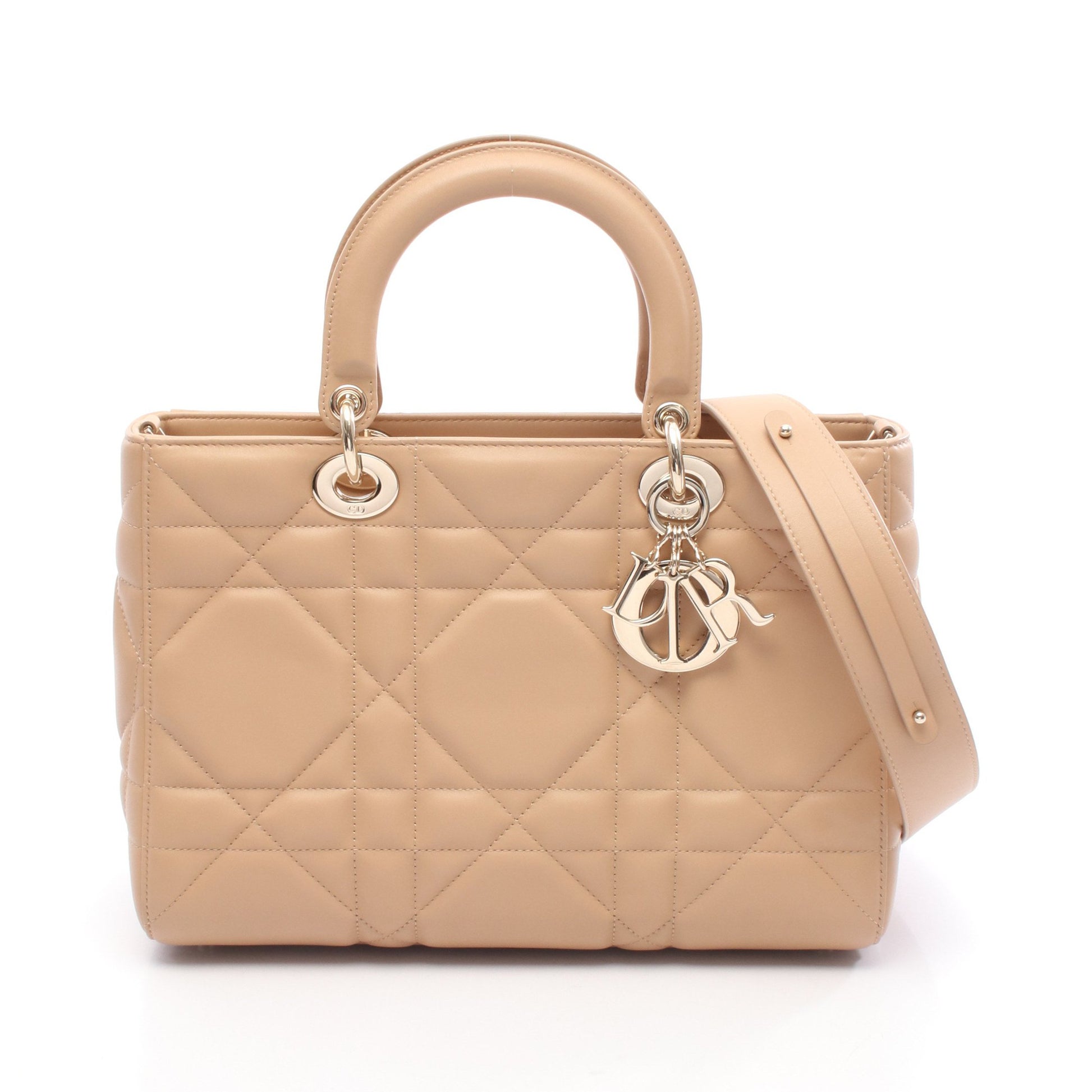 Lady D-Sire ミディアム ハンドバッグ レザー ライトブラウン 2WAY クリスチャンディオール バッグ Christian Dior