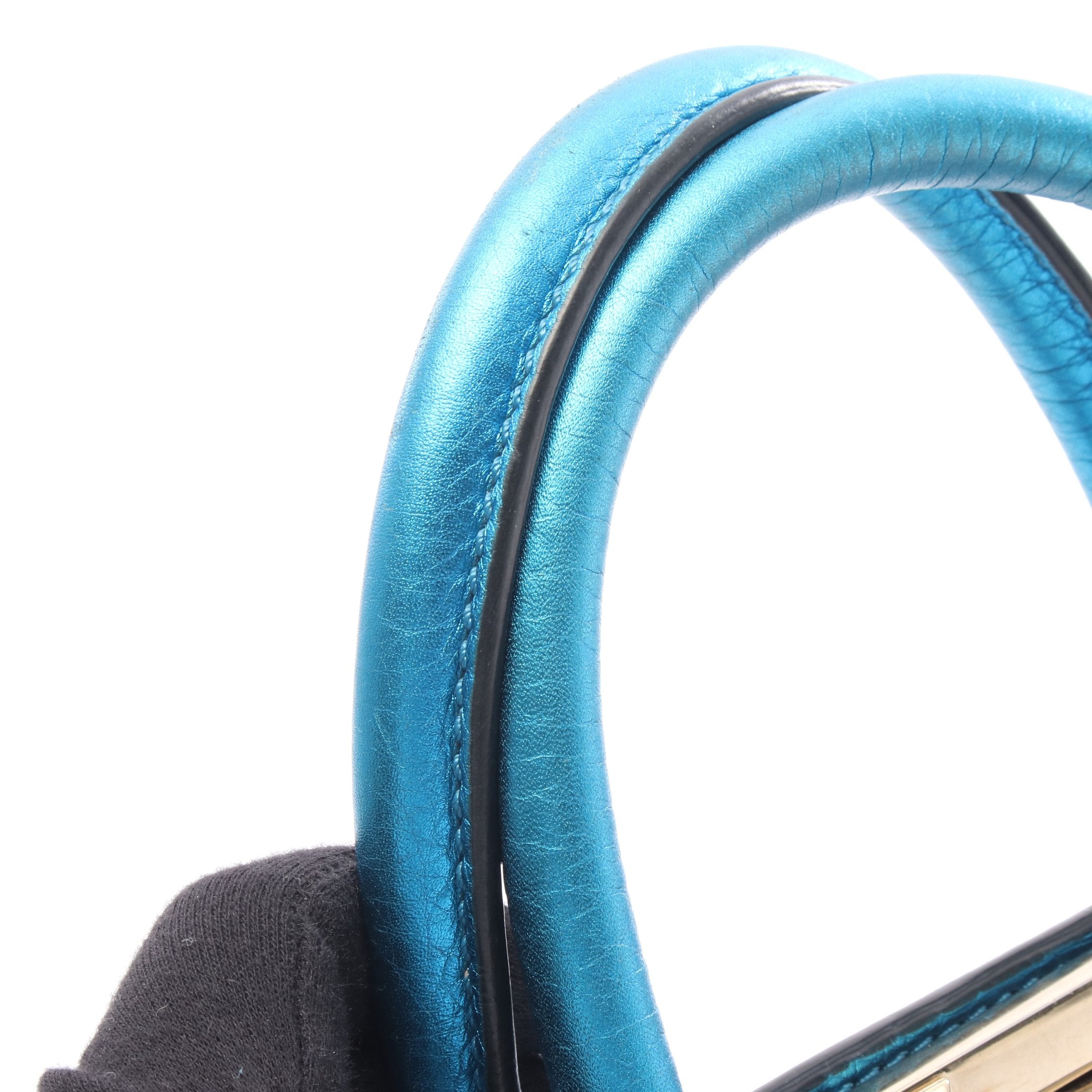 ロックスタッズ ハンドバッグ レザー ブルー メタリック 2WAY