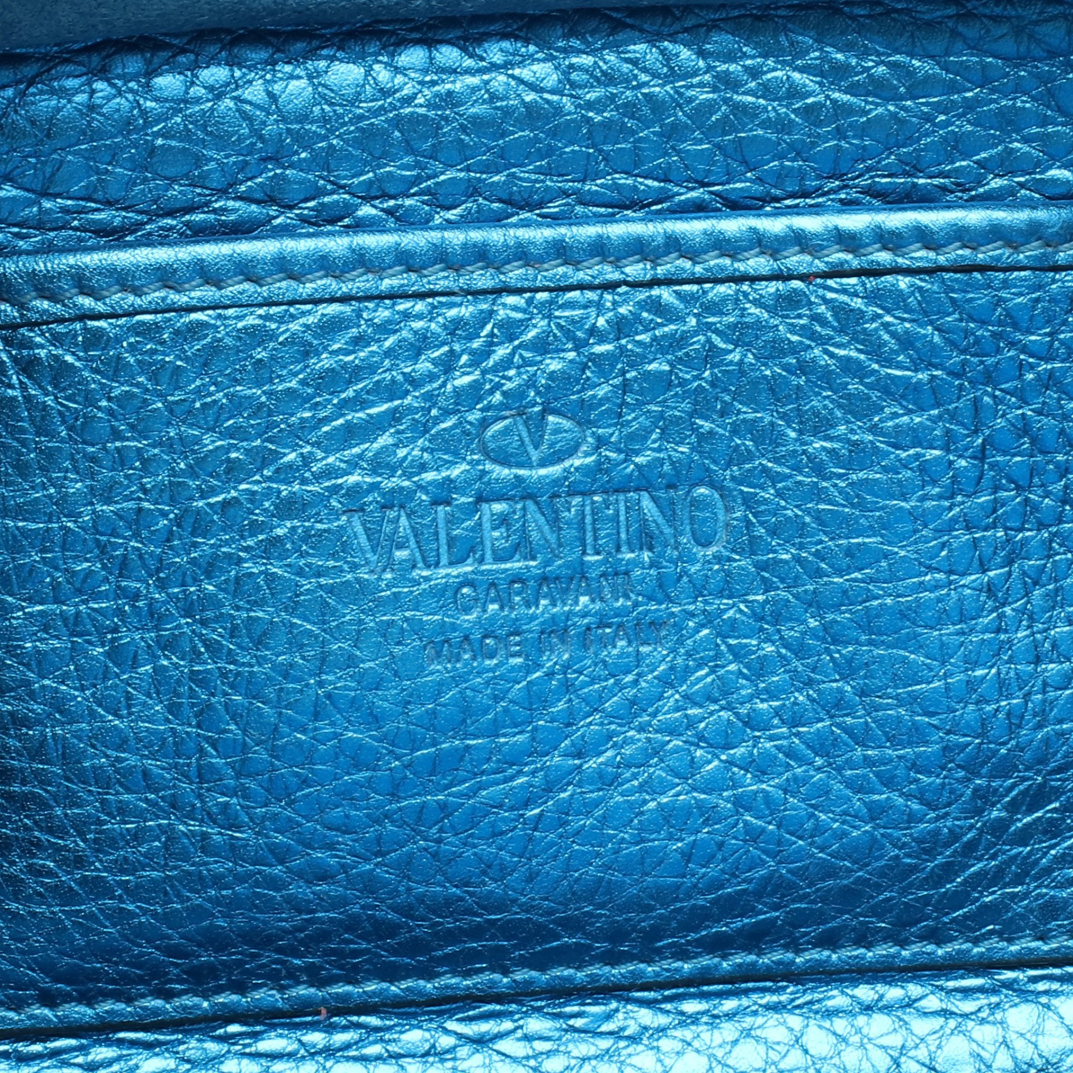 ロックスタッズ ハンドバッグ レザー ブルー メタリック 2WAY