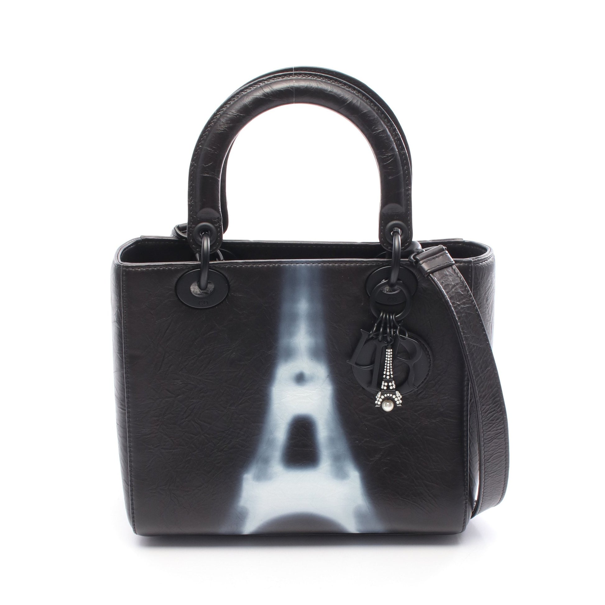 LADY DIOR レディディオール ハンドバッグ エッフェル塔 レザー ブラック ホワイト 2WAY クリスチャンディオール バッグ Christian Dior