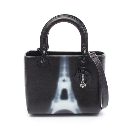 LADY DIOR レディディオール ハンドバッグ エッフェル塔 レザー ブラック ホワイト 2WAY クリスチャンディオール バッグ Christian Dior