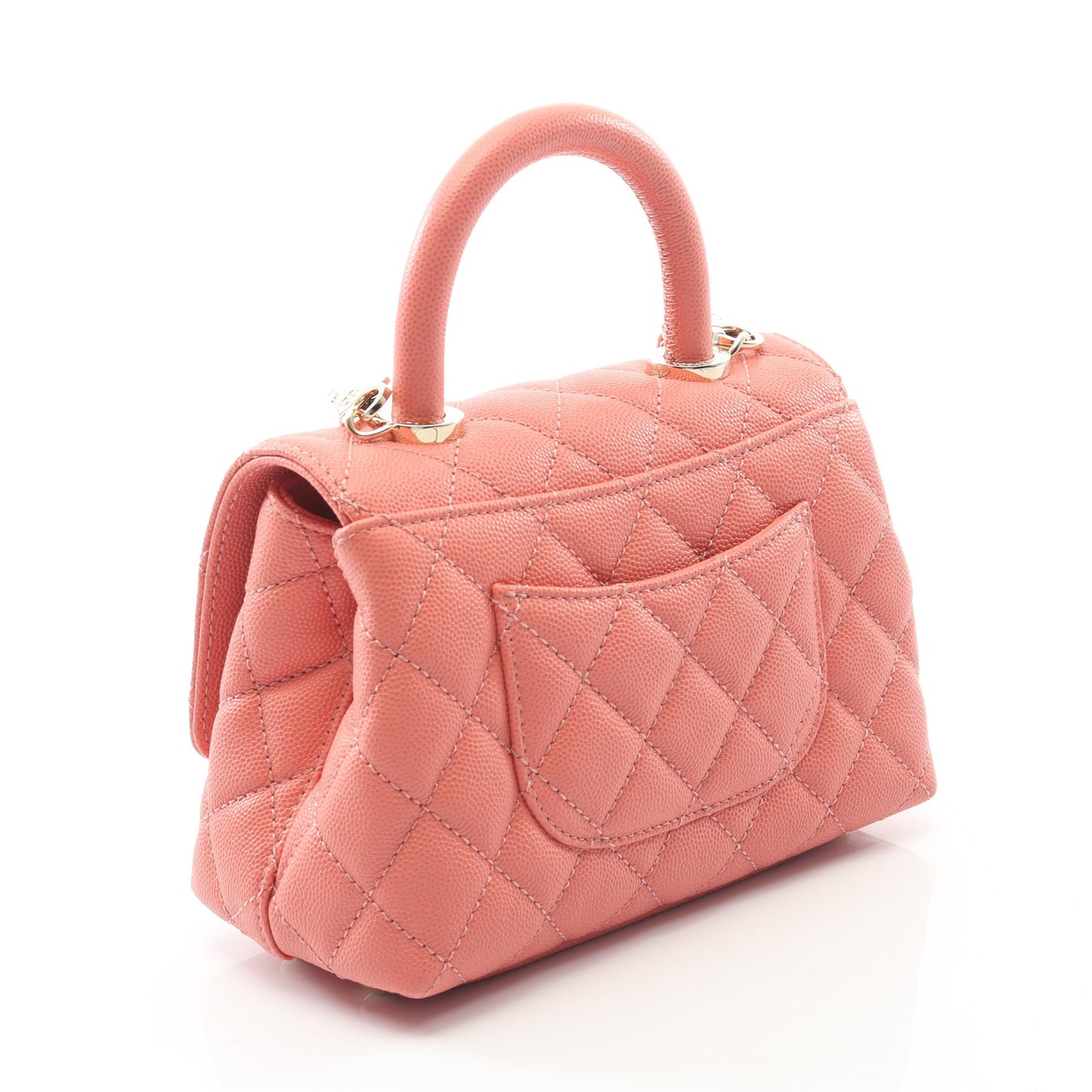 ココハンドルXXS トップハンドル ハンドバッグ キャビアスキン コーラルピンク ゴールド金具 2WAY シャネル バッグ CHANEL