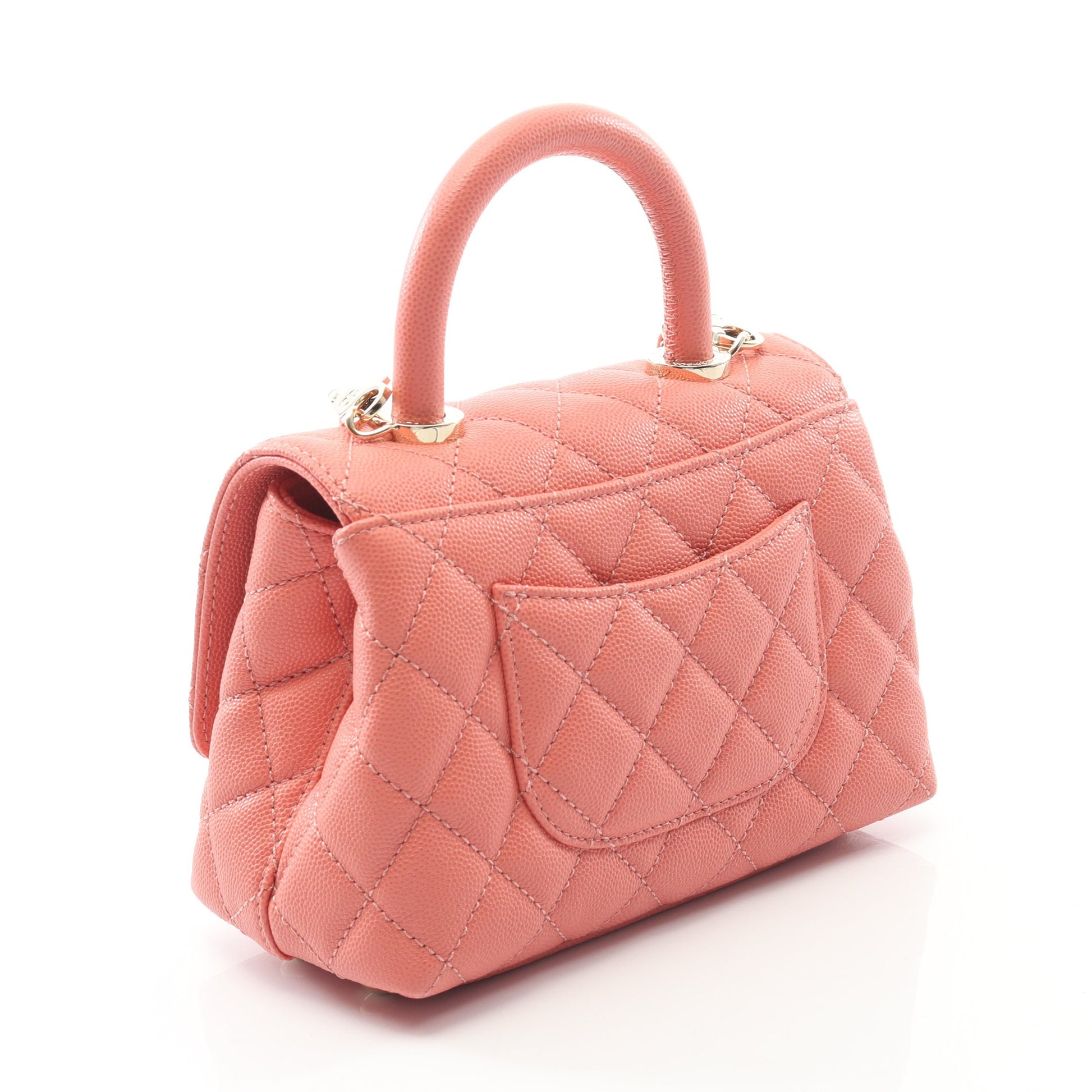 ココハンドルXXS トップハンドル ハンドバッグ キャビアスキン コーラルピンク ゴールド金具 2WAY シャネル バッグ CHANEL