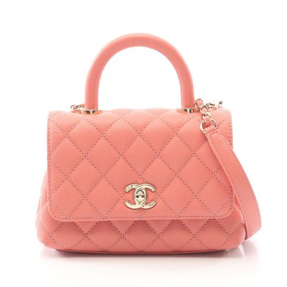 ココハンドルXXS トップハンドル ハンドバッグ キャビアスキン コーラルピンク ゴールド金具 2WAY シャネル バッグ CHANEL