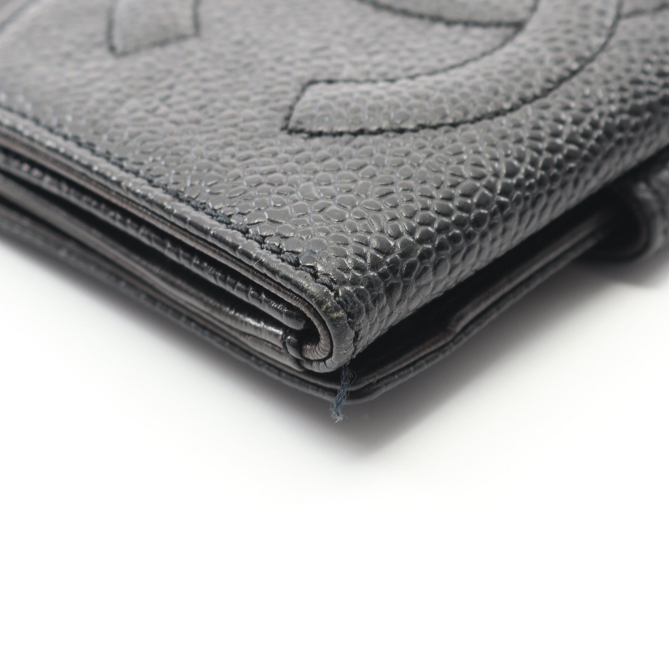 ココマーク Wホック財布 二つ折り財布 キャビアスキン ブラック